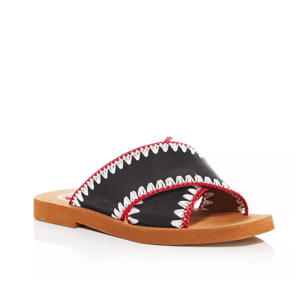Chloe Woody Crossover Flat Sandals- Black